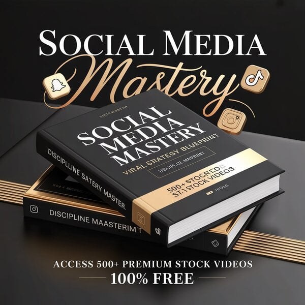 Social Media Mastery viral strategy blueprint cover with 500+ stock videos included