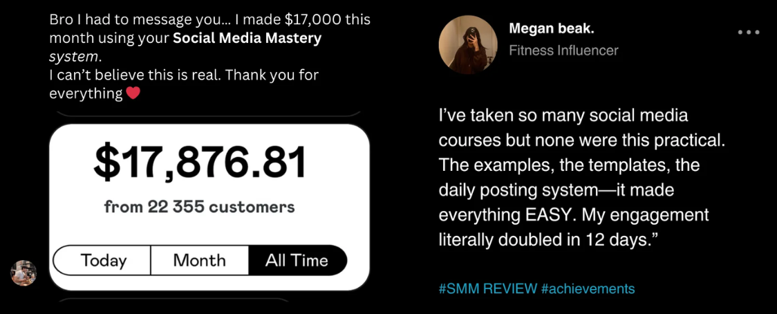 Message and earnings dashboard shared by Megan Beak, Fitness influencer